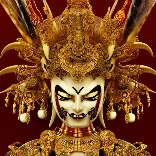 Image similar to naraka buddhist demon korean female, highly detailed, symmetrical long head, golden amber eyes, smooth marble surfaces, detailed ink illustration, raiden metal gear, cinematic smooth stone, deep aesthetic, concept art, post process, 4 k, carved marble texture and silk cloth, latex skin, highly ornate intricate details, in the style of 8 8 grzes