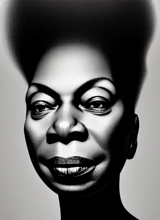 Image similar to hyper detailed 3 d render like an oil painting - portrait of nina simone, houdini algorithmic generative render, abstract brush strokes, masterpiece, edward hopper and james gilleard, peter lindbergh, wolfgang lettl, octane render, extra fine detail 8 k