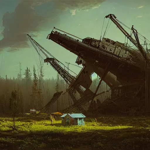 Prompt: a photo by ivan shishkin and zacharias aagaard and simon stalenhag