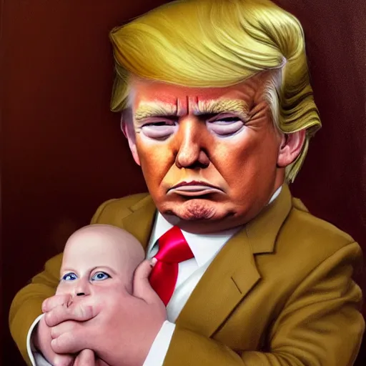 Image similar to portrait donald trump as a scowling toddler, fine art, award winning, desaturated, brown tones, intricate, elegant, sharp focus, cinematic lighting, digital painting, 8 k concept art, by michael hussar and greg manchess and brom and z. w. gu, 8 k