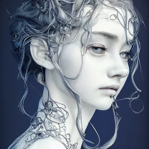 Image similar to the portrait of a blueberry that resembles an absurdly beautiful, graceful, elegant, sophisticated irene girl, an ultrafine hyperdetailed illustration by kim jung gi, irakli nadar, intricate linework, bright colors, octopath traveler, final fantasy, unreal engine 5 highly rendered, global illumination, radiant light, detailed and intricate environment