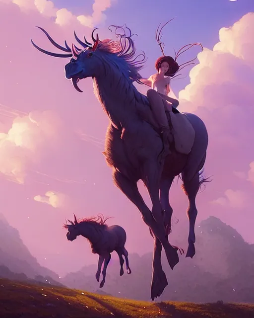 Image similar to highly detailed surreal vfx portrait of a fearless centaurs in a fairytale world, stephen bliss, unreal engine, greg rutkowski, loish, rhads, beeple, makoto shinkai and lois van baarle, ilya kuvshinov, rossdraws, tom bagshaw, alphonse mucha, global illumination, detailed and intricate environment