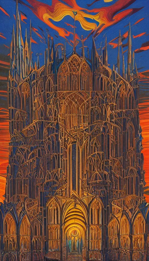 Prompt: The gothic cathedral of endless dreams, italian futurism, Dan Mumford, da vinci