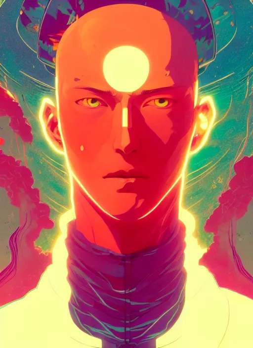 Prompt: portrait of saitama, artstation winner by victo ngai, kilian eng and by jake parker, by conrad roset, swirly vibrant color lines, winning award masterpiece, fantastically gaudy, aesthetic octane render, 8 k, hd resolution