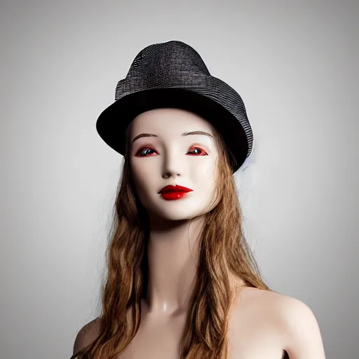 Image similar to a beautiful hat made out of a splashing water, on a mannequin. high quality, high resolution, studio lighting