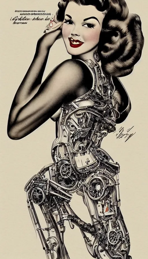 Prompt: beautiful intricate highly detailed bio - mechanical gorgeous woman, full body, realistic, in the style of 1 9 5 0 s pin - up