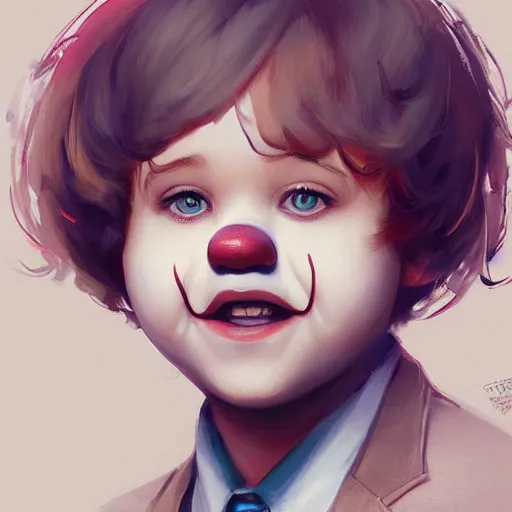 Prompt: Young Haley Joel Osment from the movie AI as cute clown kid, , by Stanley Artgerm Lau, WLOP, Rossdraws, James Jean, Andrei Riabovitchev, Marc Simonetti, Yoshitaka Amano, ArtStation, CGSociety,