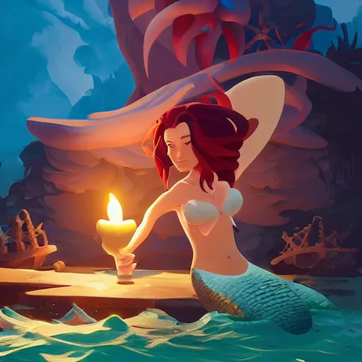 Image similar to painting mermaid treasure on sea of thieves game avatar hero smooth face median photoshop filter cutout vector, behance hd by jesper ejsing, by rhads, makoto shinkai and lois van baarle, ilya kuvshinov, rossdraws global illumination