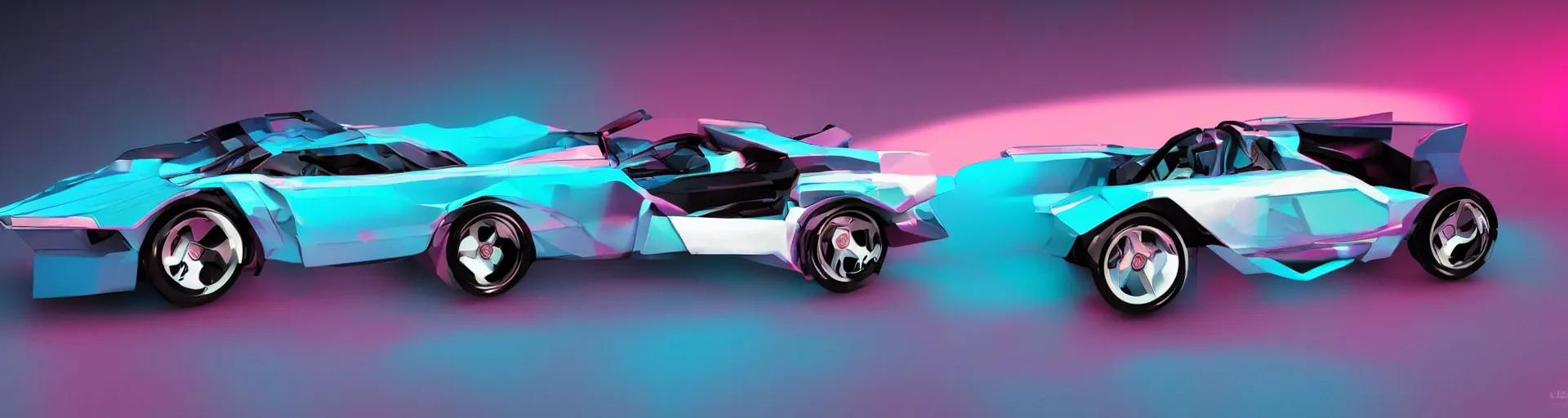 Image similar to side profile of futuristic 80s sports car, synthwave color palette