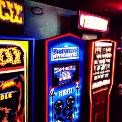 Prompt: beautiful fuzzy photograph of an empty liminal videogame arcade