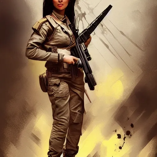 Image similar to a female peshmerga, by Rafael Albuquerque, trending on Artstation