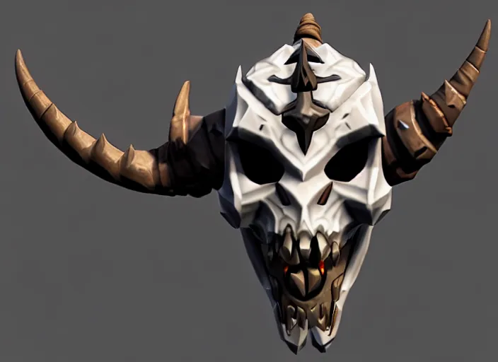 Image similar to horned skull mask, stylized stl, 3 d render, activision blizzard style, hearthstone style, darksiders art style