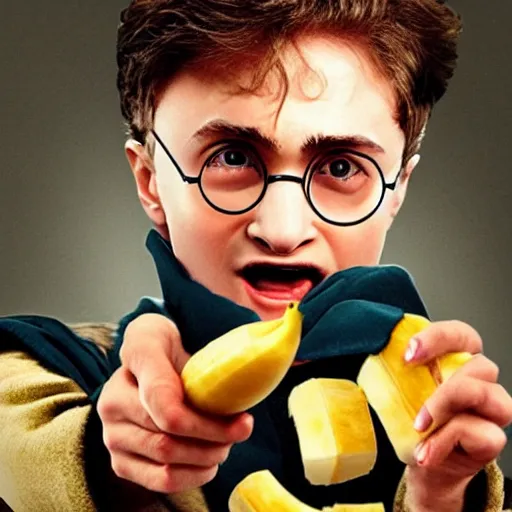 Prompt: harry potter eats a banana