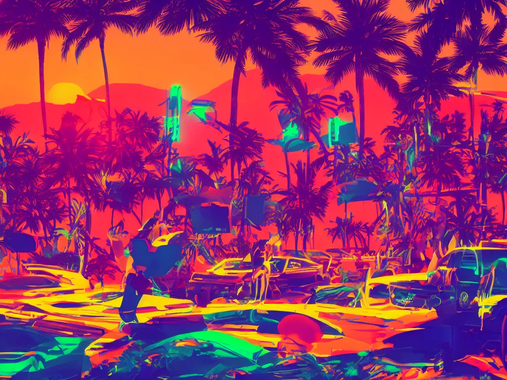 Image similar to coachella, bright colors, neon orange, beauty, summer vibes, trending on artstation