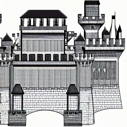 Prompt: a complex castle illustration from electronics schematics.