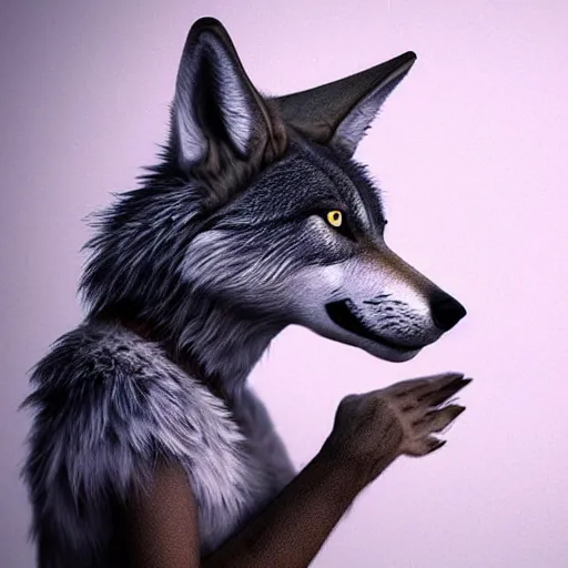 Image similar to a wolf with human hands and bunny ears trending on artstation deviantart pinterest photorealistic hd 8 k highlights and shadow detailed high resolution