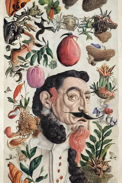 Image similar to salvadore dali mustache, by maria sibylla merian