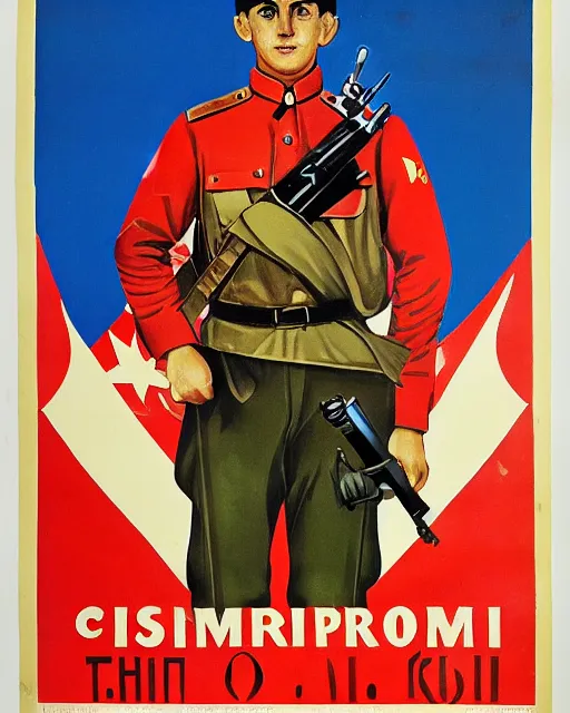 Image similar to communist propaganda poster of an australian shepherd soldier, communist china art