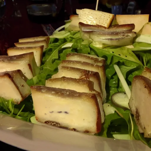 Prompt: michelin star spam and limburger cheese salad