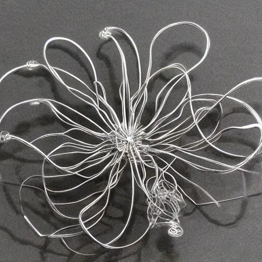 Image similar to realistic silver metal detailed wire sculpture of the cosmos