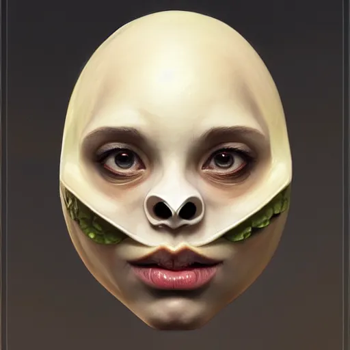 Image similar to avocado, bone in the form of the head of ilona mask, elegant, highly detailed, my rendition, digital painting, artstation, concept art, smooth, sharp focus, illustration, art by artgerm and greg rutkowski and alphonse mucha and uang guangjian and gil elvgren and sachin teng