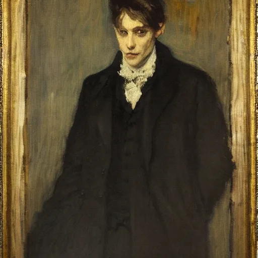 Prompt: portrait of dorian gray by walter sickert, john singer sargent, william open, oil on canvas, national portrait gallery