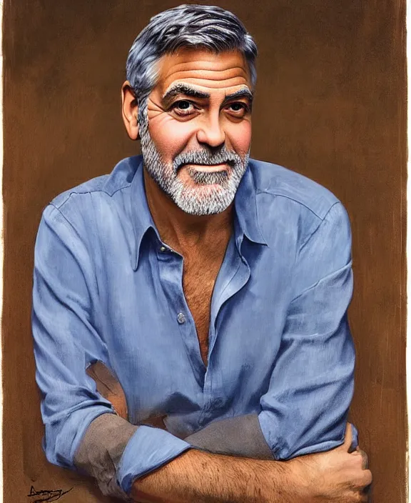 Image similar to portrait of george clooney as a rural texas rancher, art by denys tsiperko and bogdan rezunenko and julian onderdonk, hyperrealism