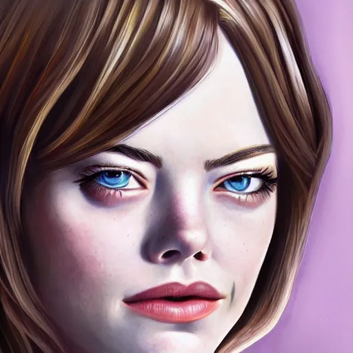 Prompt: emma stone portrait by isabelle staub, disney cartoon face, glamorous, character art, digital illustration, big eyes, semirealism, realistic shaded perfect face, fine details, realistic shaded lighting, soft and blurry