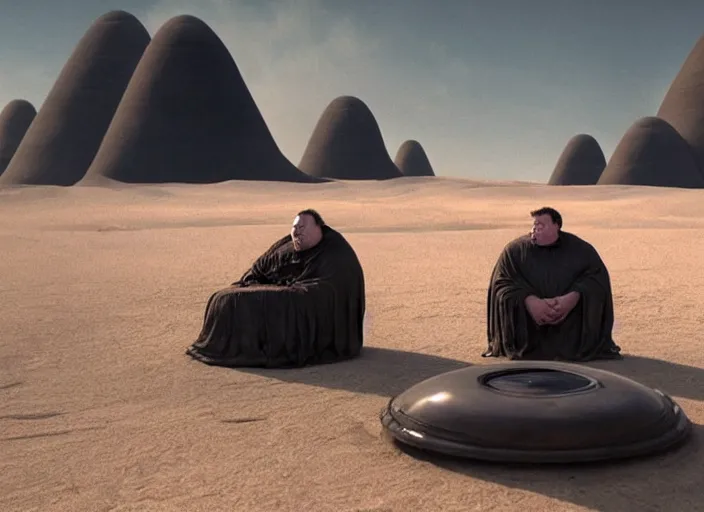 Image similar to elon musk as baron harkonnen in a black oil bath, Dune, Denis Villeneuve, film look