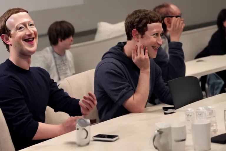 Image similar to mark Zuckerberg watching anime and having a laugh