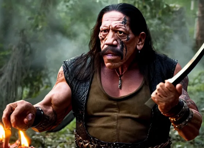 Image similar to films still of danny trejo as machete in new hocus pocus movie, 8 k