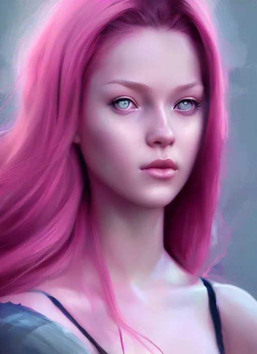 Image similar to a digital painting of a girl with pink hair, a photorealistic painting by charlie bowater, cgsociety, photorealism, daz 3 d, photorealistic, digital illustration