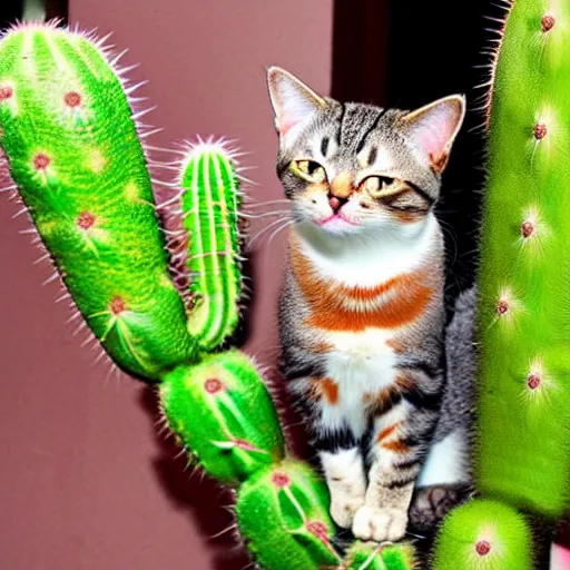 Prompt: A cat licking a cactus