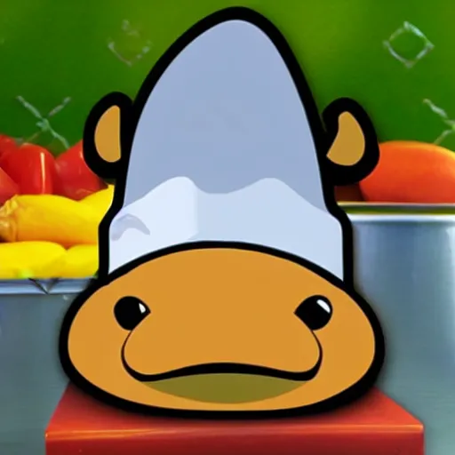 Image similar to cute platypus wearing a chef hat, logo style