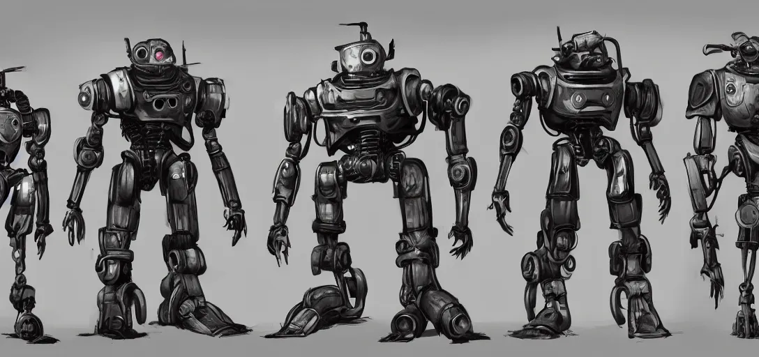 Prompt: Concept art of Robots from Fallout 4
