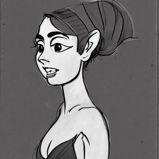 Image similar to milt kahl sketch of a cuban girl who looks like a squirrel as princess padme in star wars episode 3