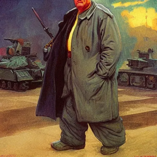 Image similar to soviet propaganda of communist peasant robert mueller, by j. c. leyendecker, bosch, and beksinski