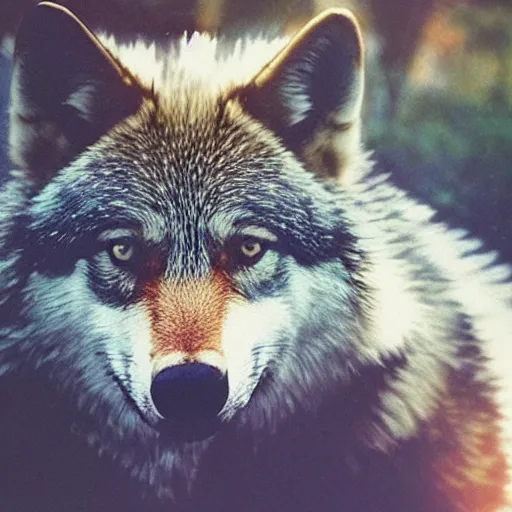 Prompt: a very beautiful polaroid picture of a wolf, award winning photography