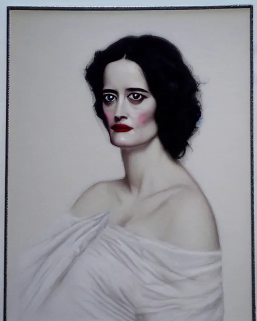 Prompt: portrait en buste of eva green in repose vesper lynd vannessa ives by Hughes Merle, perfectly detailed eyes, realistic fabric, abundant detail