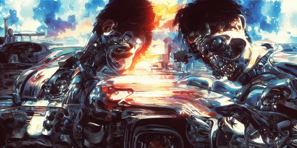 Image similar to terminator ; the most beautiful painting in the world ; by makoto shinkai