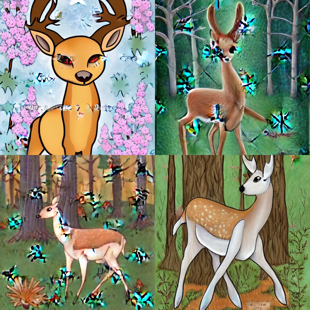 Prompt: anthropomorphic doe feminine deer character frolicking in the woods by Katiehofgard