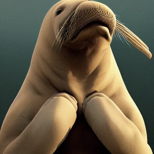 Image similar to if a walrus were human, photorealistic 4K.