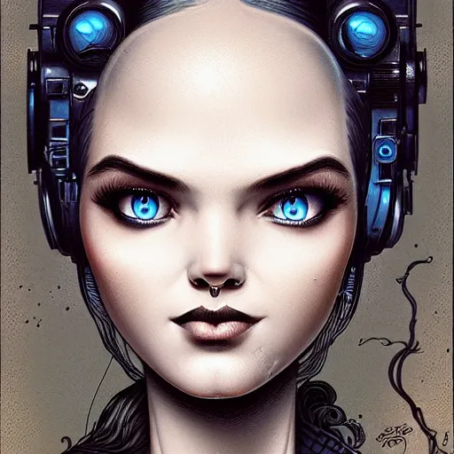 Prompt: Lofi portrait with cyborg, Pixar style by Joe Fenton and Stanley Artgerm and Tom Bagshaw and Tim Burton