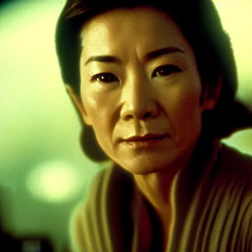 Image similar to portrait of michelle yeoh playing as luke sywalker in star wars ( 1 9 7 7 ) sharp focus, shallow depth of field, 4 k editorial photograph, cinematic lighting