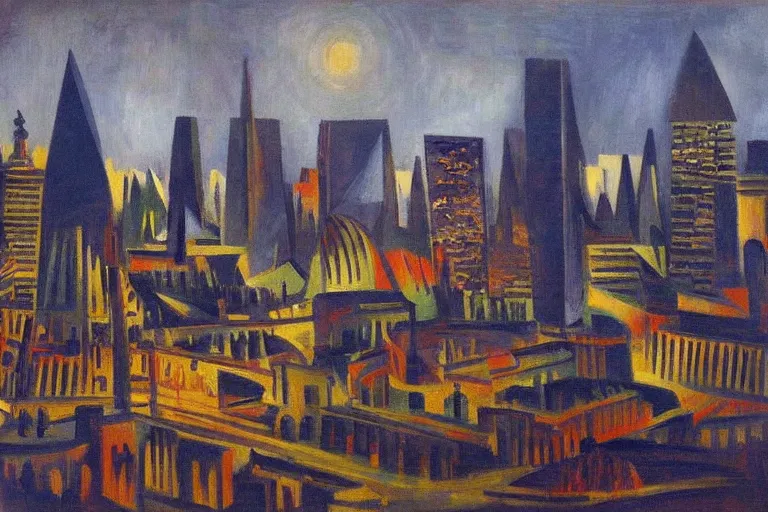 Prompt: oil painting of the london skyline, highly detailed, dramatic lighting, intense shadows, rich deep colours, by pablo picasso