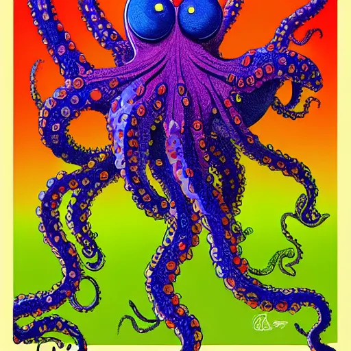 Image similar to a tennis ball monsters, octopus, colorful, digital art, fantasy, magic, trending on artstation, ultra detailed, professional illustration by basil gogos