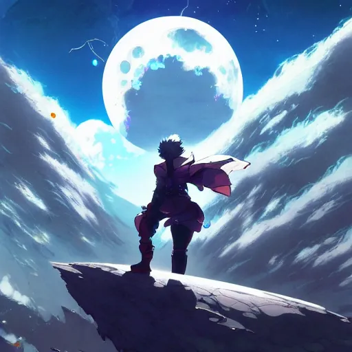 Image similar to moonwalker, like genji up in the clouds, filthy as charge, anime, retro punk, moonscape of the fifth dimensional rift into alt punk, by hayao miyazaki and rossdraws and artgerm and greg rutkowski and studio trigger, high quality, stunning, intricate detailed environment. 8 k