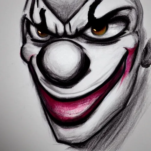 Prompt: closeup sketch of an angry clown's face