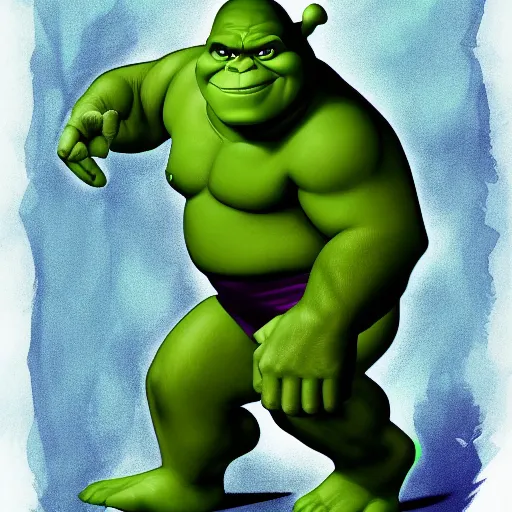 Image similar to Digital painting of Shrek as The Hulk