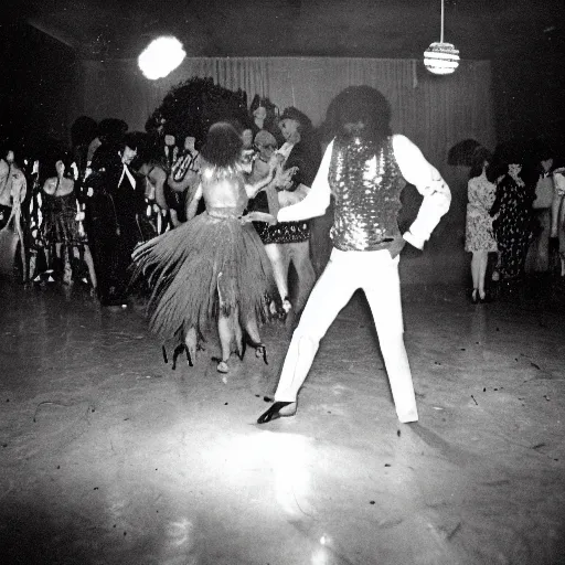 Prompt: dancing maggots under a disco ball, 70s